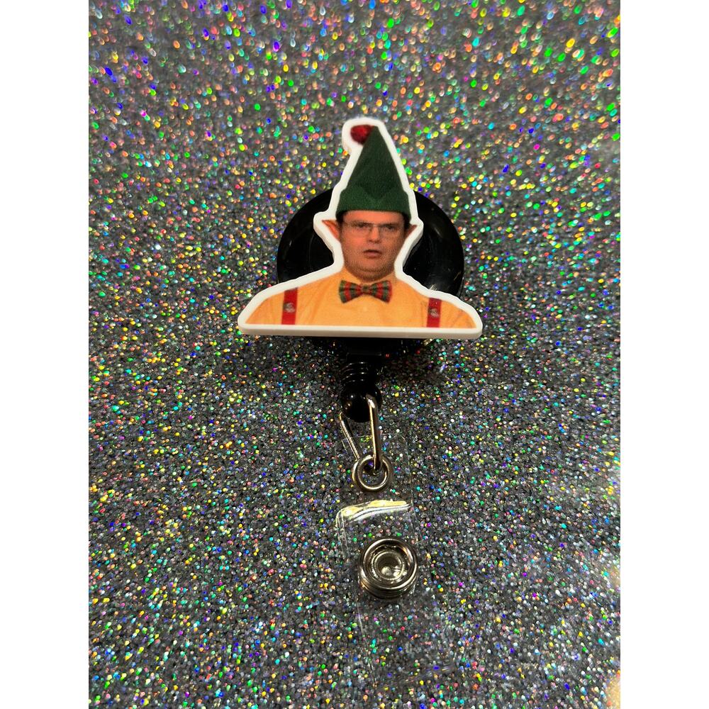 Dwight Schrute Christmas The Office Badge Reel with Swivel Back